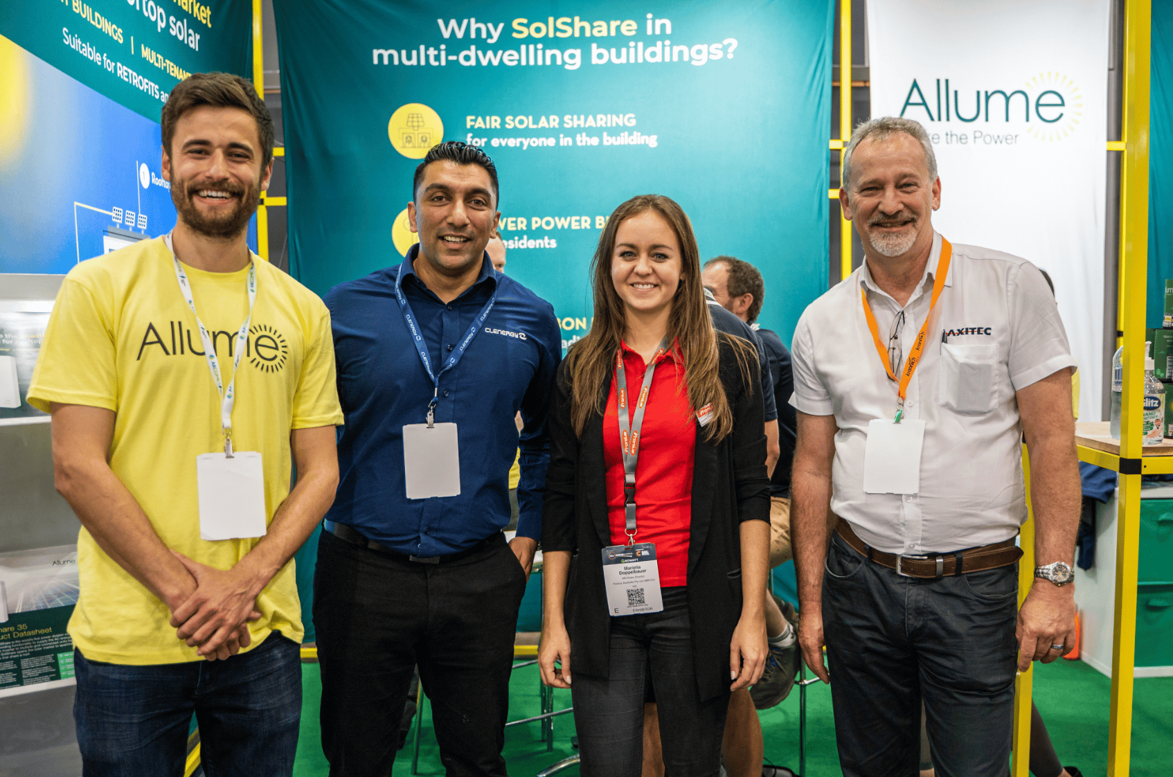 From left: Cameron Knox, Allume Energy | Samir Jacob, Clenergy | Mariella Doppelbauer, Fronius Australia | Andreas Boeck, AXITEC