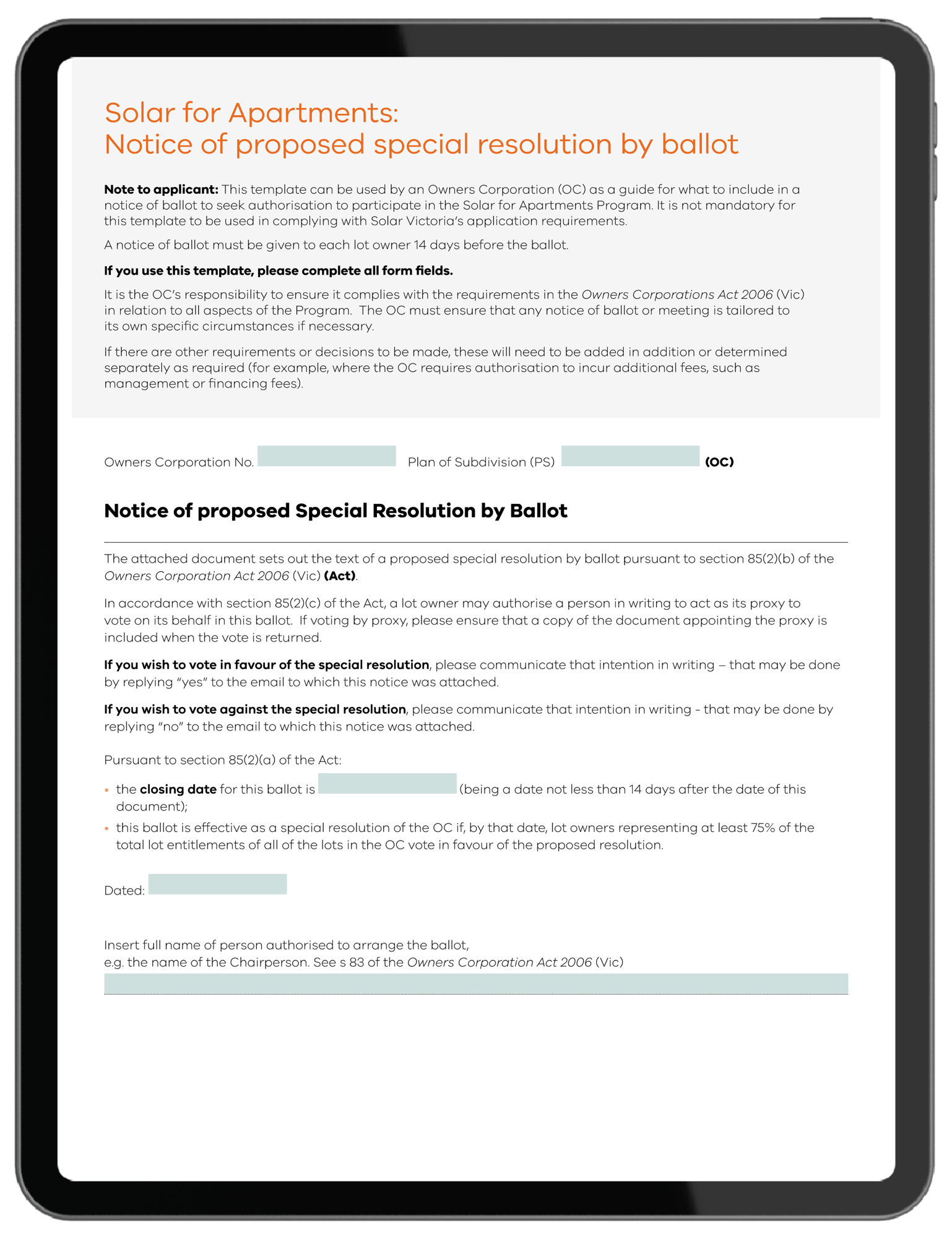 SfA - Proposed Special Resolution - Template - Cover