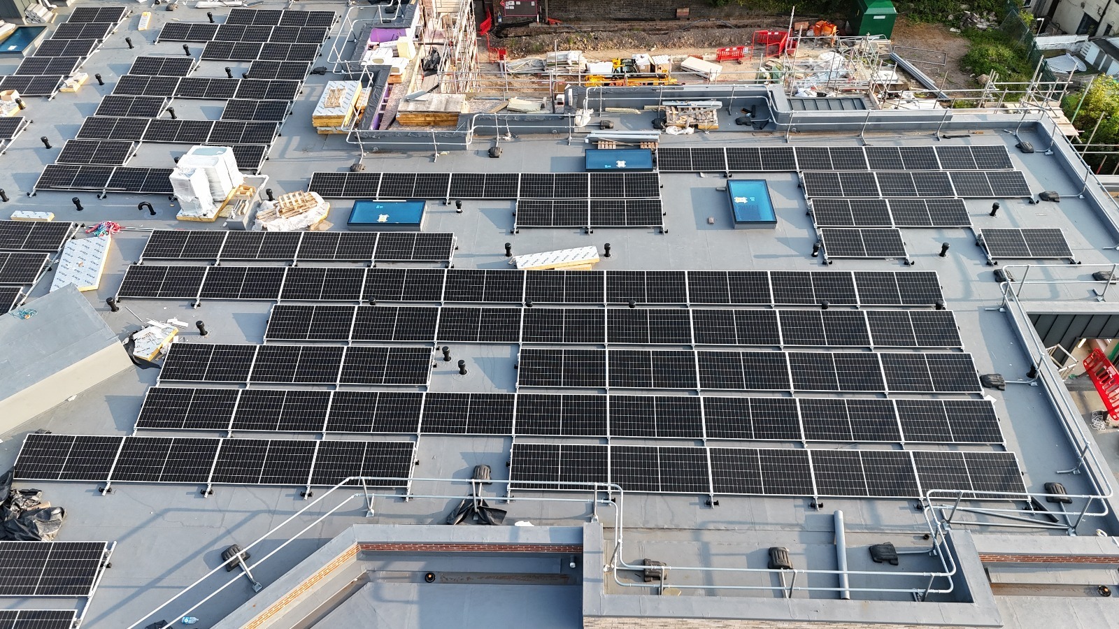 Solar panels on a block of flats new build
