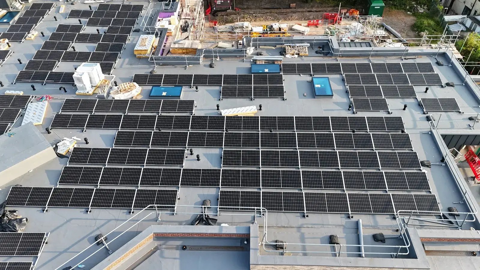 New build apartment buildings with rooftop solar