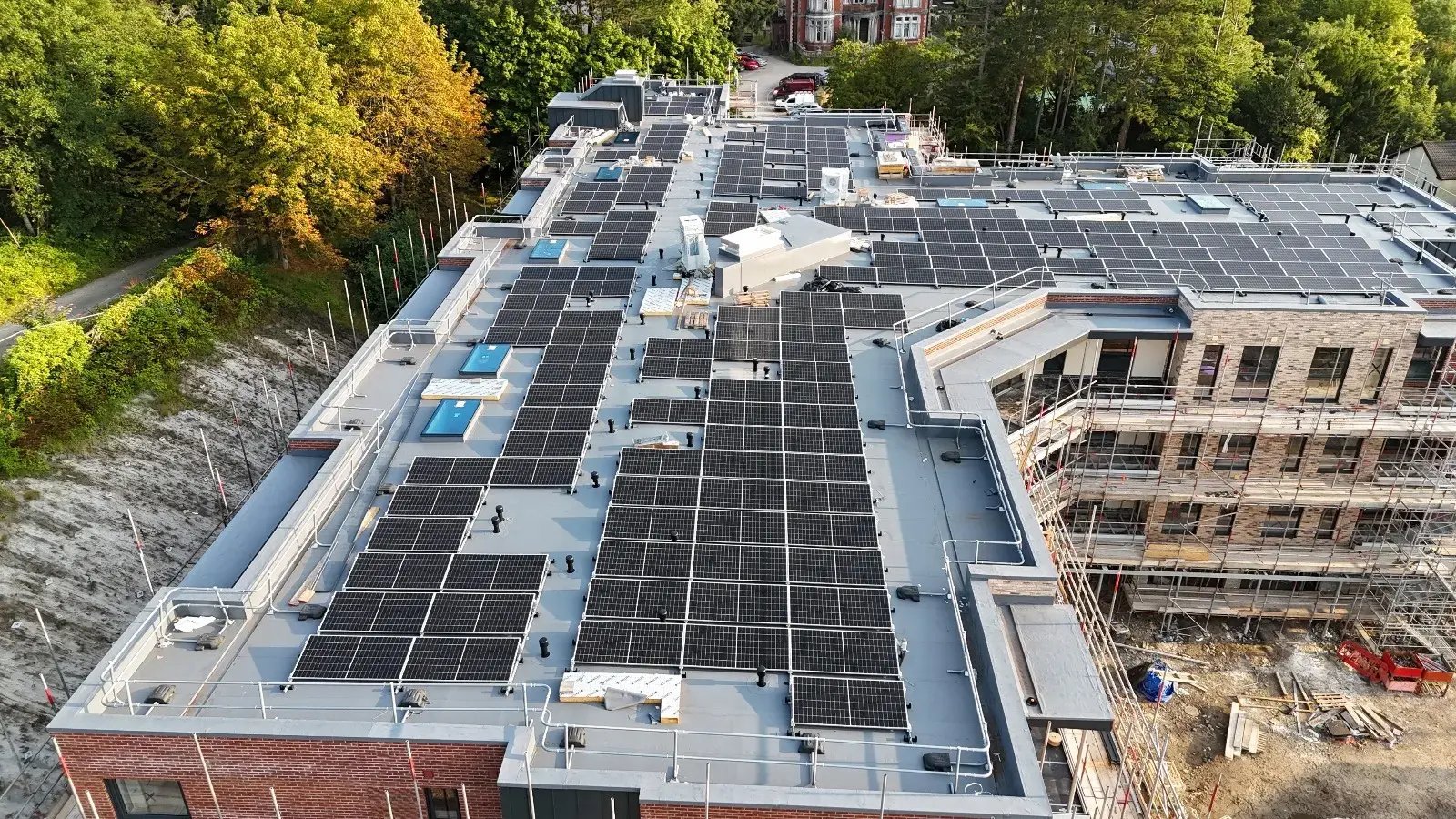 Solar panels on a block of flats new build