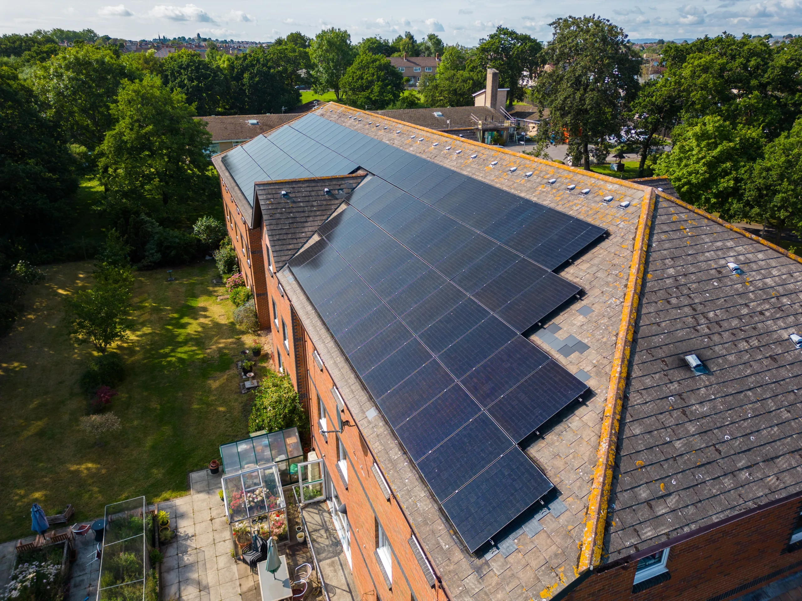 Solar panels on the roof of Oak Court in Wales